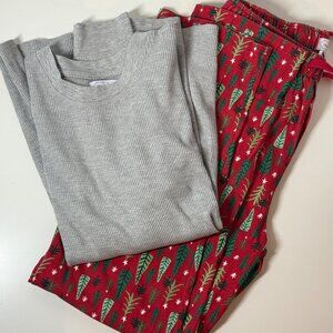 Mud Pie Christmas tree pajamas Set Mens Small red green pants waffle weave PJs